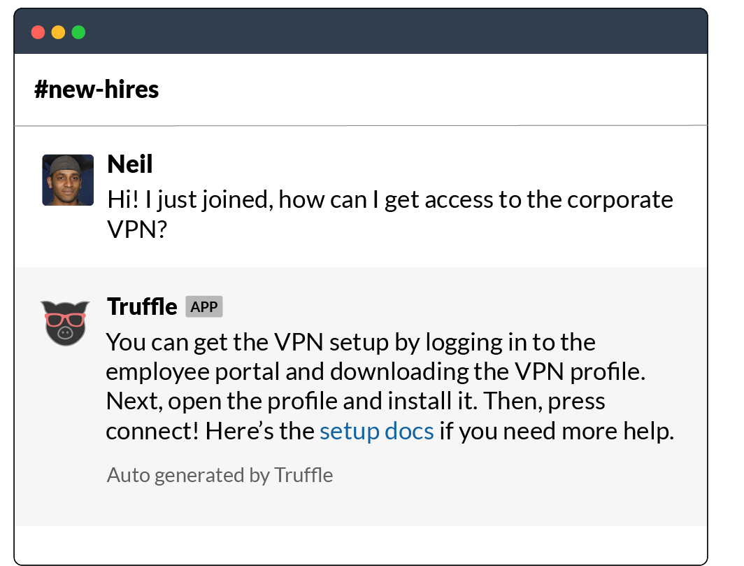 Trufle answering questions in Slack